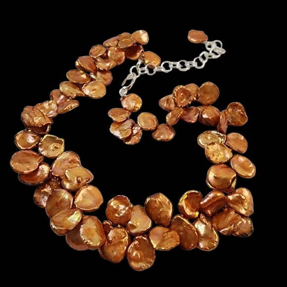 Keishi pearl necklace orange petal pearls hand knotted sterling silver clasp - Picture 4 of 14